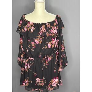 Lane Bryant Ruffle Off Shoulder Floral 3/4 Sleeve Womens Top Size 14